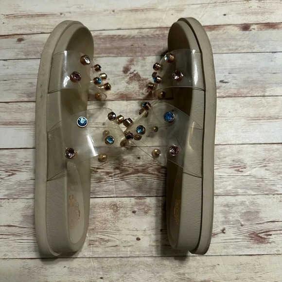 Vince Camuto Slide Sandals Clear Jeweled Size 7.5 Bling Slip On Pool Beach - Picture 7 of 8